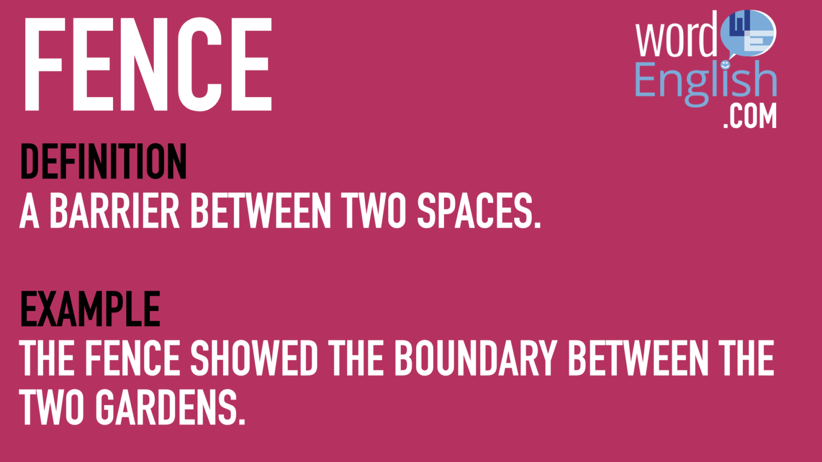 Fence Vocabulary Word English